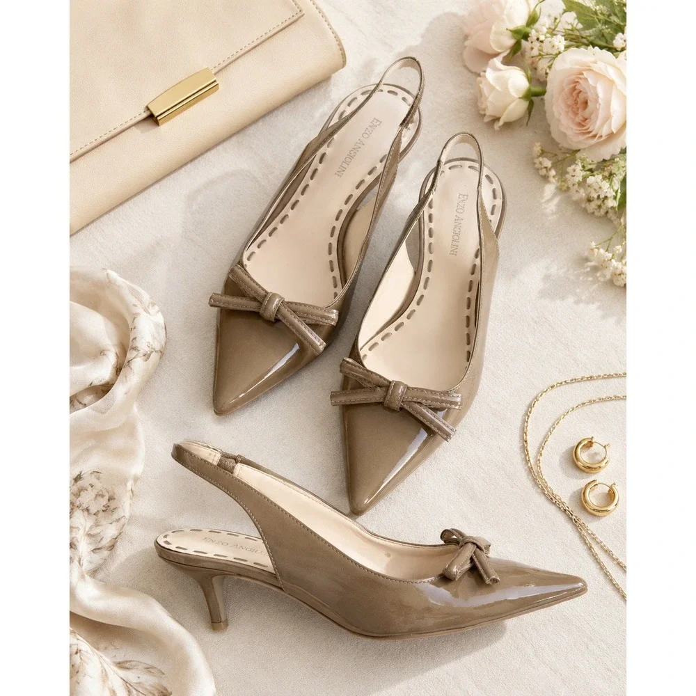 Enzo Angiolini Eakeller Slingback Pumps Womens 8.5M Tan Patent Leather Excellent - Picture 1 of 11